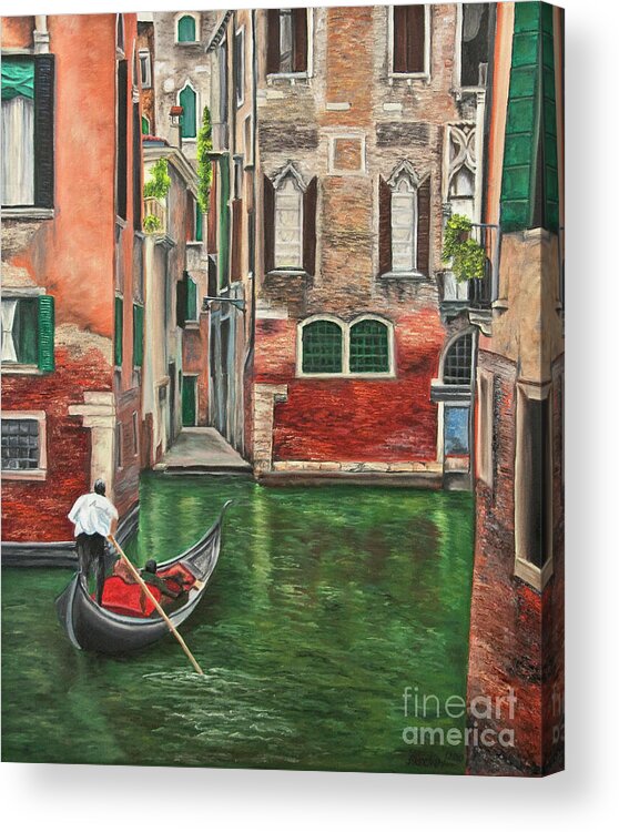 Venice Paintings Acrylic Print featuring the painting Water Taxi On Venice Side Canal by Charlotte Blanchard