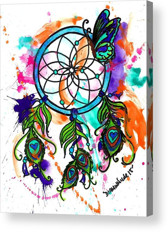 Watercolor Acrylic Print featuring the painting Watercolor Dream Catcher by Diamin Nicole