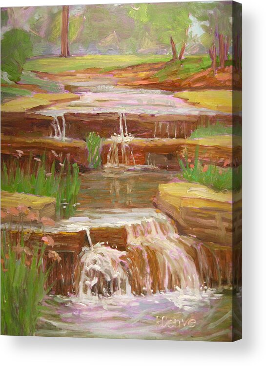 Natural Acrylic Print featuring the painting Waterfalls at Franklin Park by Robie Benve