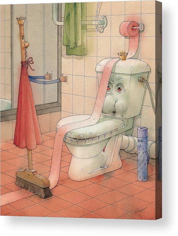 Wc Bathroom Acrylic Print featuring the painting WC Story by Kestutis Kasparavicius