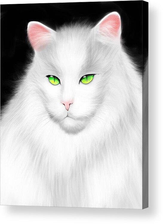 Wallpaper Buy Art Print Phone Case T-shirt Beautiful Duvet Case Pillow Tote Bags Shower Curtain Greeting Cards Mobile Phone Apple Android Nature White Cat Black Background Painting Pet Cute Animal Acrylic Print featuring the painting White Cat by Salman Ravish