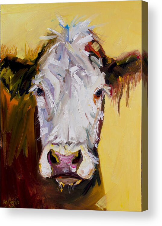 Cow Acrylic Print featuring the painting White One by Diane Whitehead