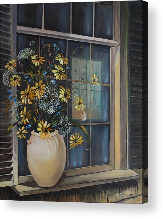 Wild Flowers Acrylic Print featuring the painting Window Dressing - LMJ by Ruth Kamenev