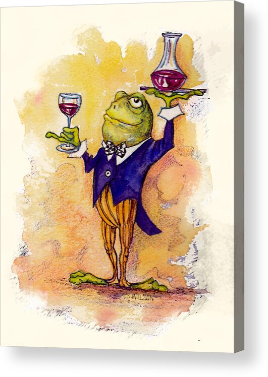 Wine Acrylic Print featuring the mixed media Wine Steward Toady by Peggy Wilson
