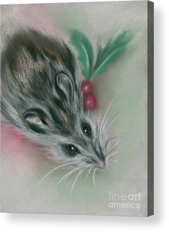 Animal Acrylic Print featuring the painting Winter Mouse with Holly by MM Anderson