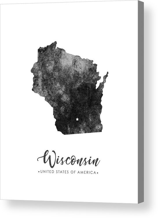 Wisconsin Acrylic Print featuring the mixed media Wisconsin State Map Art - Grunge Silhouette by Studio Grafiikka