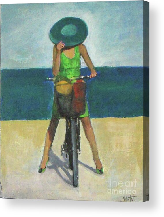 Bicycle Acrylic Print featuring the painting With Bike on the Beach by Vesna Antic