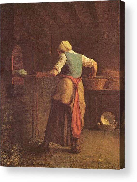 Woman Baking Bread - Jean-francois Millet Acrylic Print featuring the painting Woman baking bread by MotionAge Designs