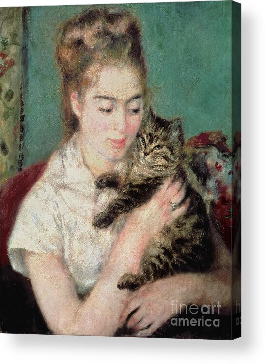 Woman With A Cat Acrylic Print featuring the painting Woman with a Cat by Pierre Auguste Renoir