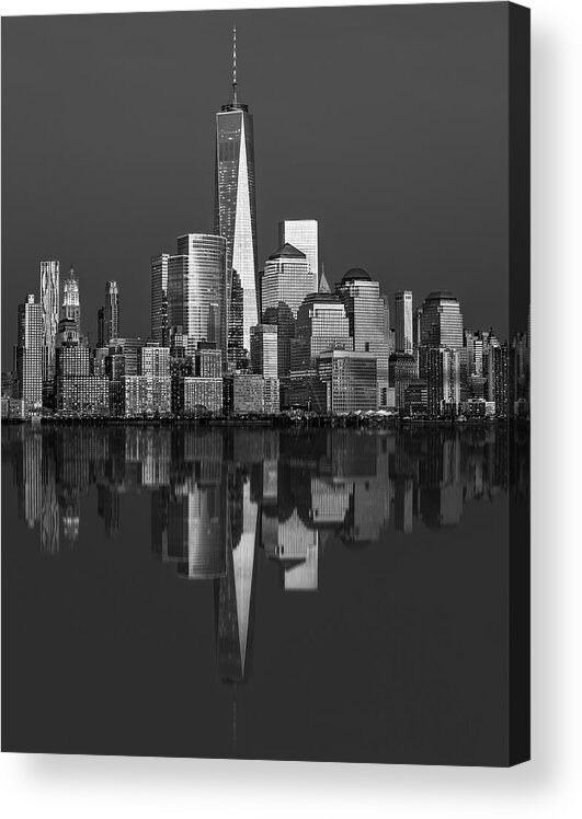 World Trade Center Acrylic Print featuring the photograph World Trade Center Reflections BW by Susan Candelario
