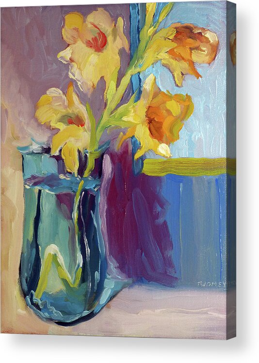 Flower Acrylic Print featuring the painting Yellow Glads 4.0 by Catherine Twomey