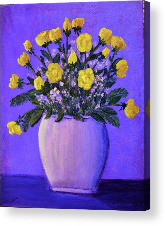 Yellow Acrylic Print featuring the painting Yellow Roses by Nancy Sisco