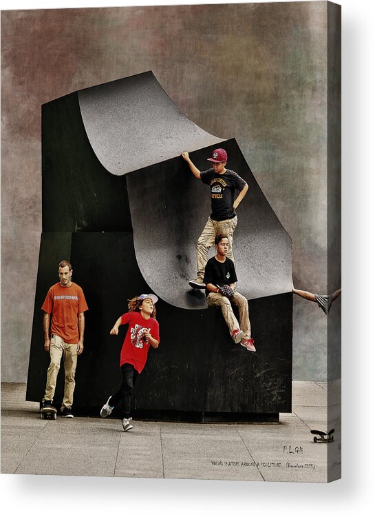 Street Acrylic Print featuring the photograph Young Skaters Around A Sculpture by Pedro L Gili