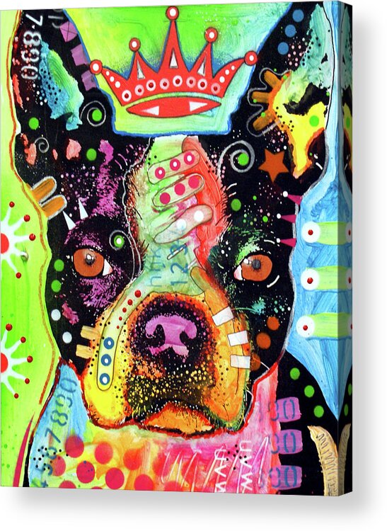 Boston Terrier Crowned Acrylic Print featuring the mixed media Boston Terrier Crowned #1 by Dean Russo