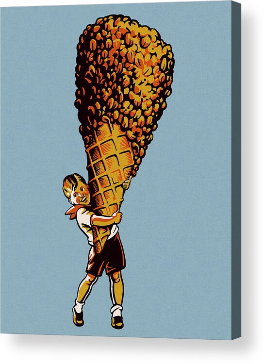 Blue Background Acrylic Print featuring the drawing Boy Holding Giant Ice Cream Cone #1 by CSA Images
