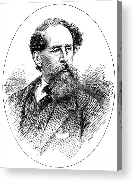 Engraving Acrylic Print featuring the drawing Charles Dickens, 19th Century English #1 by Print Collector