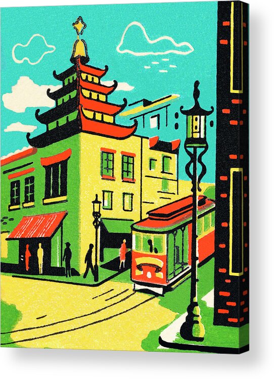 Architecture Acrylic Print featuring the drawing Chinatown in San Francisco #1 by CSA Images
