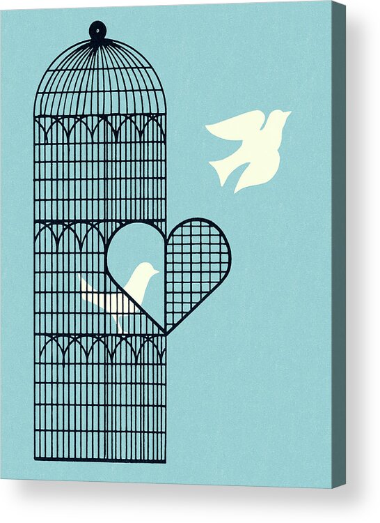 Animal Acrylic Print featuring the drawing Dove Flying Out of a Bird Cage #1 by CSA Images