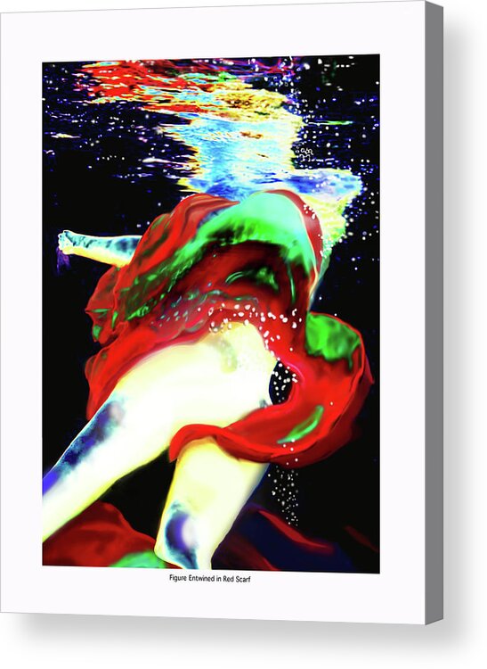 Underwater Acrylic Print featuring the digital art Escaping the Scarf #1 by Leo Malboeuf