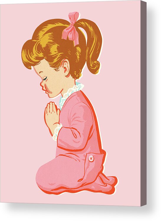 Bedtime Acrylic Print featuring the drawing Girl Praying #1 by CSA Images