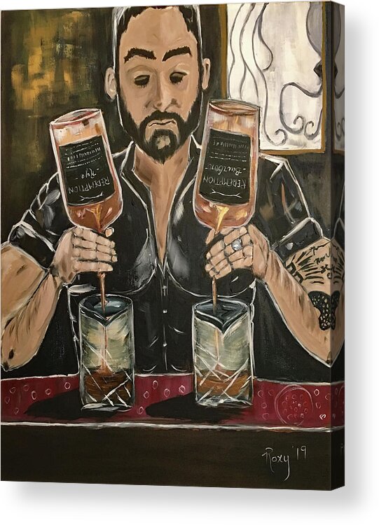 Bartender Acrylic Print featuring the painting He's Crafty featuring Mark by Roxy Rich