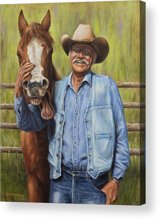 Cowboy Acrylic Print featuring the painting Horsin' Around by Kim Lockman