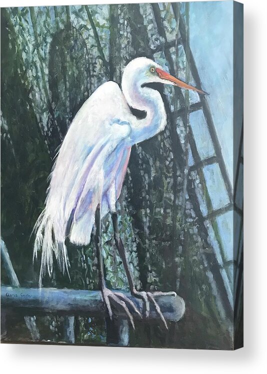 Egret Acrylic Print featuring the painting Lunch Time by Gloria Smith