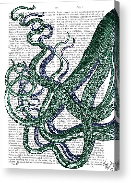 Fabfunky Acrylic Print featuring the painting Octopus Tentacles, Green And Blue #1 by Fab Funky