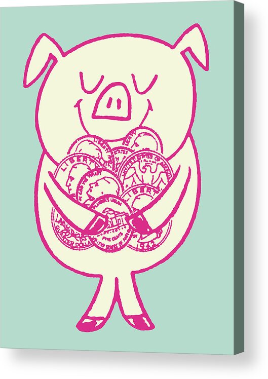 Affection Acrylic Print featuring the drawing Pig Holding Coins #1 by CSA Images