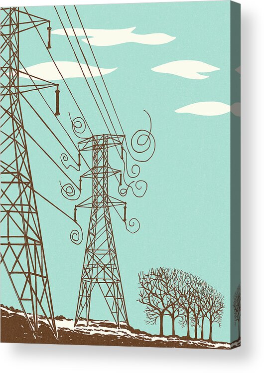 Blue Background Acrylic Print featuring the drawing Power Lines #1 by CSA Images