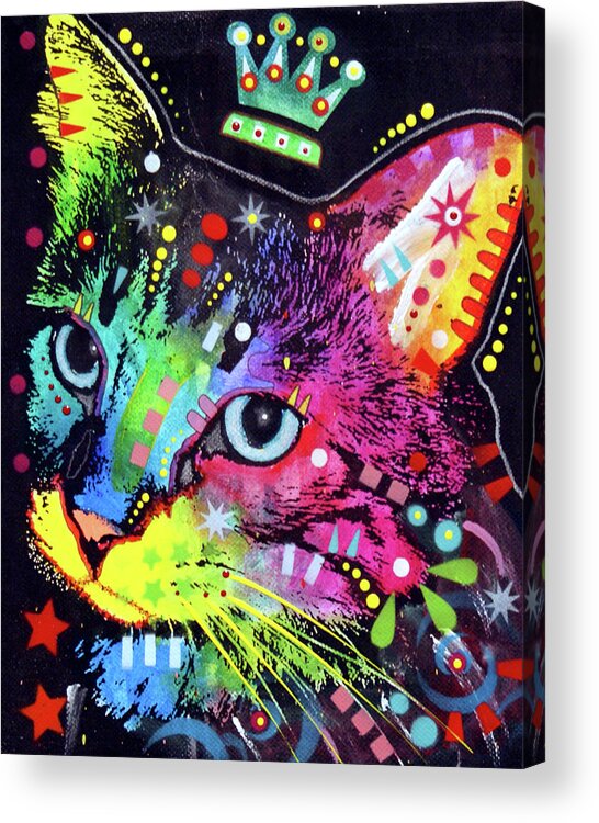 Thinking Cat Crowned Acrylic Print featuring the mixed media Thinking Cat Crowned #1 by Dean Russo