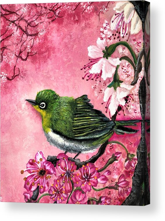 Bird Acrylic Print featuring the painting Warbling white-eye #1 by Tara Krishna