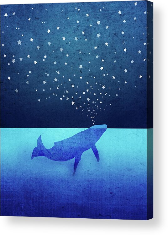 Whale Acrylic Print featuring the digital art Whale Spouting Stars by Laura Ostrowski