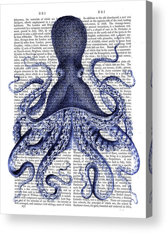 Steampunk Acrylic Print featuring the painting Blue Octopus 3 #2 by Fab Funky