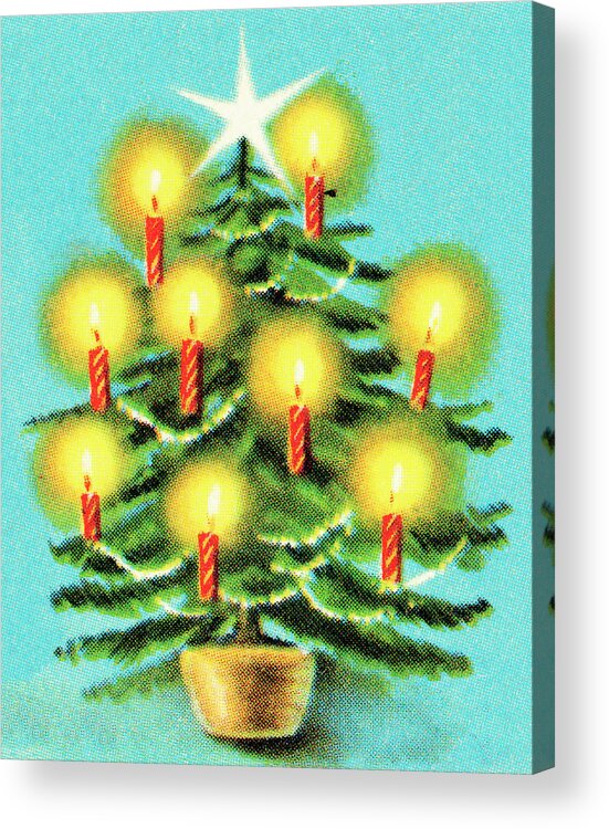 Blue Background Acrylic Print featuring the drawing Christmas tree #21 by CSA Images
