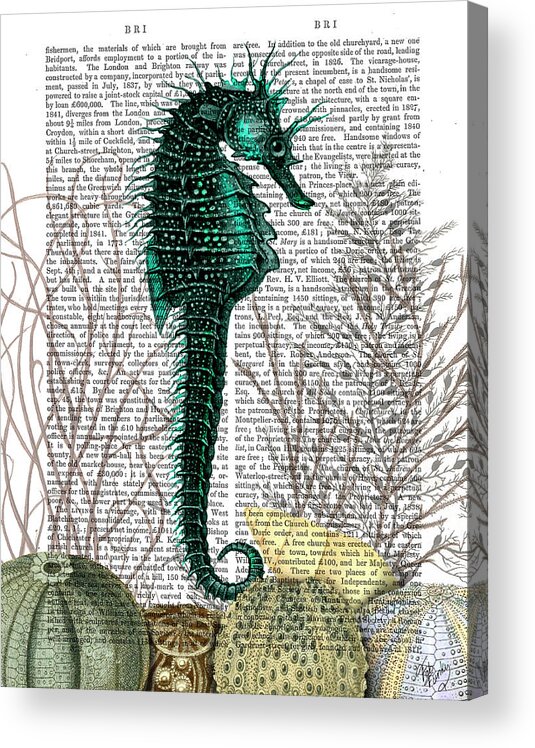 Steampunk Acrylic Print featuring the painting Seahorse And Sea Urchins #3 by Fab Funky