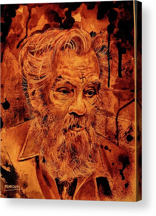Ryan Almighty Acrylic Print featuring the painting CHARLES MANSON portrait fresh blood by Ryan Almighty