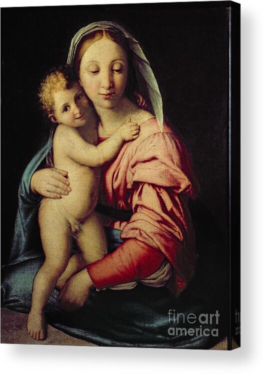 Baby Acrylic Print featuring the painting Madonna And Child by Il Sassoferrato