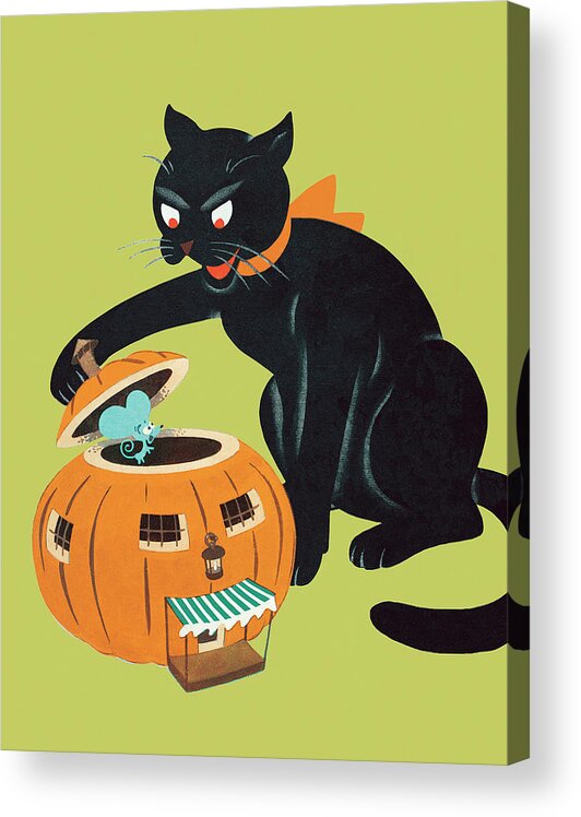 Afraid Acrylic Print featuring the drawing Black cat #50 by CSA Images