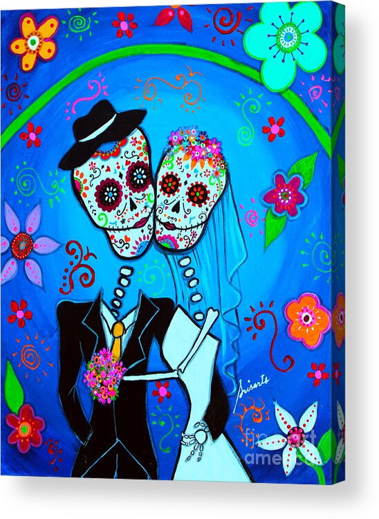 Day Of The Dead Acrylic Print featuring the painting Wedding Dia De Los Muertos #7 by Pristine Cartera Turkus