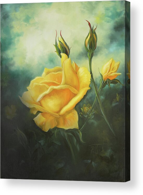 Rose Acrylic Print featuring the painting Yellow Friendship Rose by Lynne Pittard