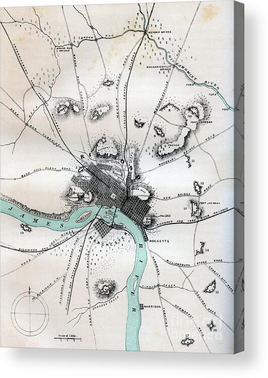 Engraving Acrylic Print featuring the drawing A Map Of Richmond And Its Vicinity by Print Collector
