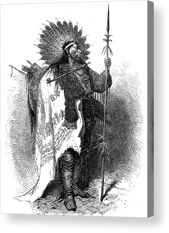 Engraving Acrylic Print featuring the drawing A Native American, Usa, 19th by Print Collector