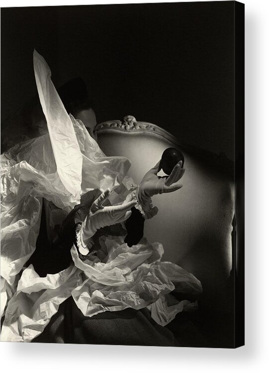 #new2022vogue Acrylic Print featuring the photograph A Pair Of Hands In Gloves Holding An Apple by Horst P Horst