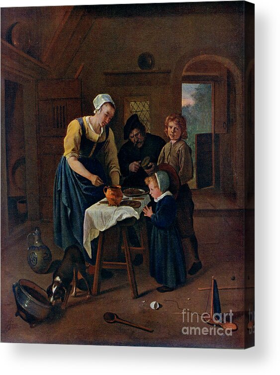 Pets Acrylic Print featuring the drawing A Peasant Family At Meal-time Grace by Print Collector