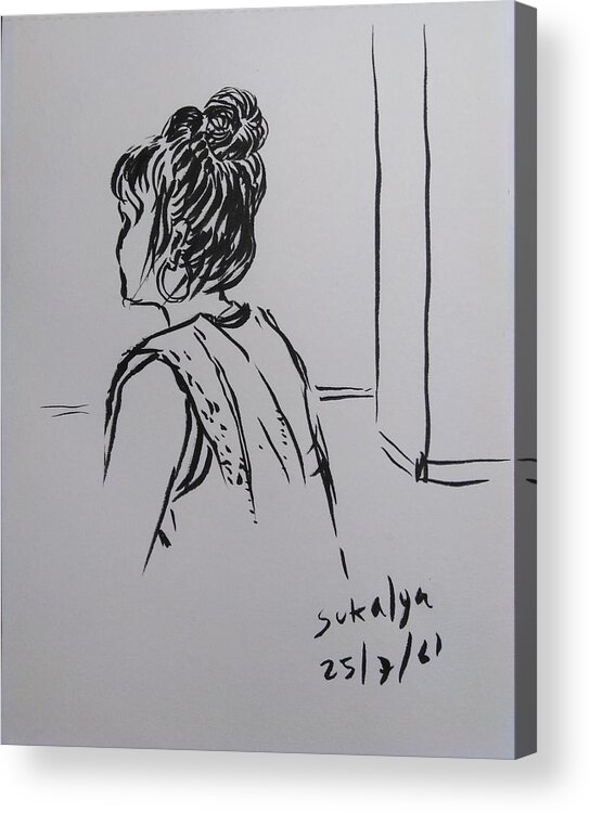 Woman Acrylic Print featuring the drawing A woman at the gym by Sukalya Chearanantana