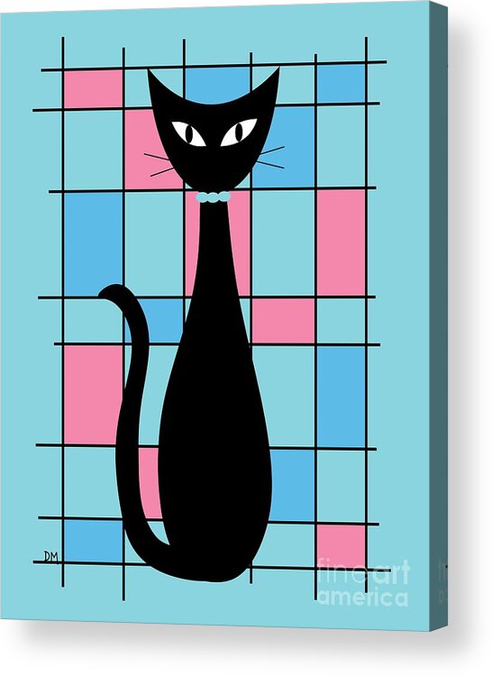 Mid Century Modern Acrylic Print featuring the digital art Abstract Cat in Blue and Pink by Donna Mibus