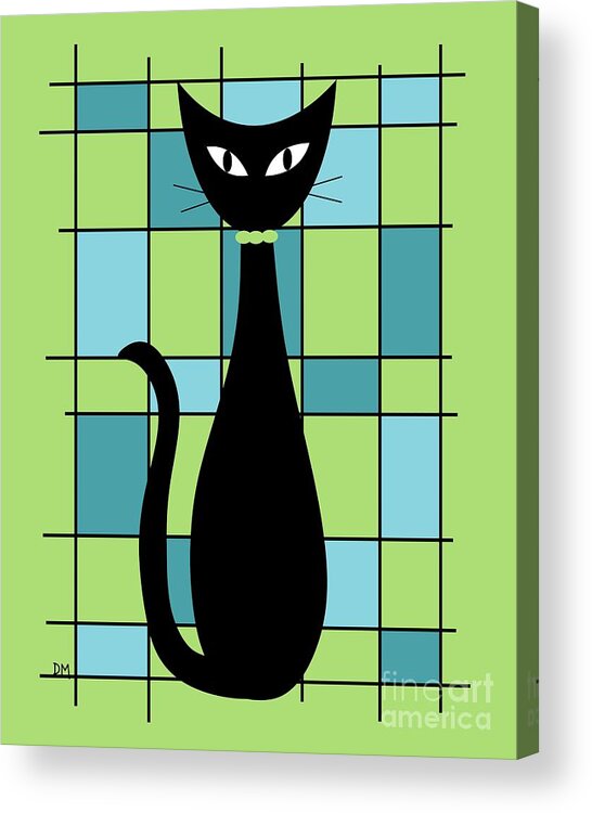  Acrylic Print featuring the digital art Abstract Cat in Green by Donna Mibus