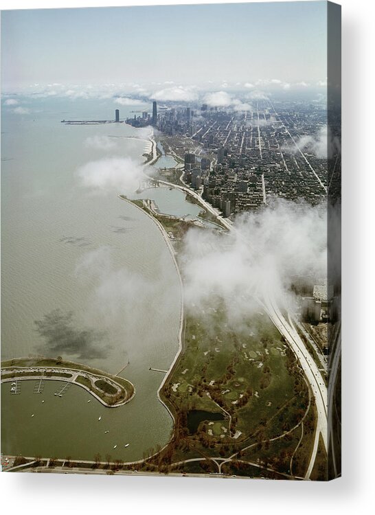 People Acrylic Print featuring the photograph Aerial View Of Chicago Lakefront by Chicago History Museum