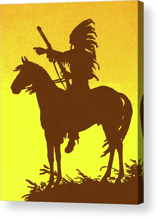 American Indian Acrylic Print featuring the drawing American Indian on a Horse by CSA Images